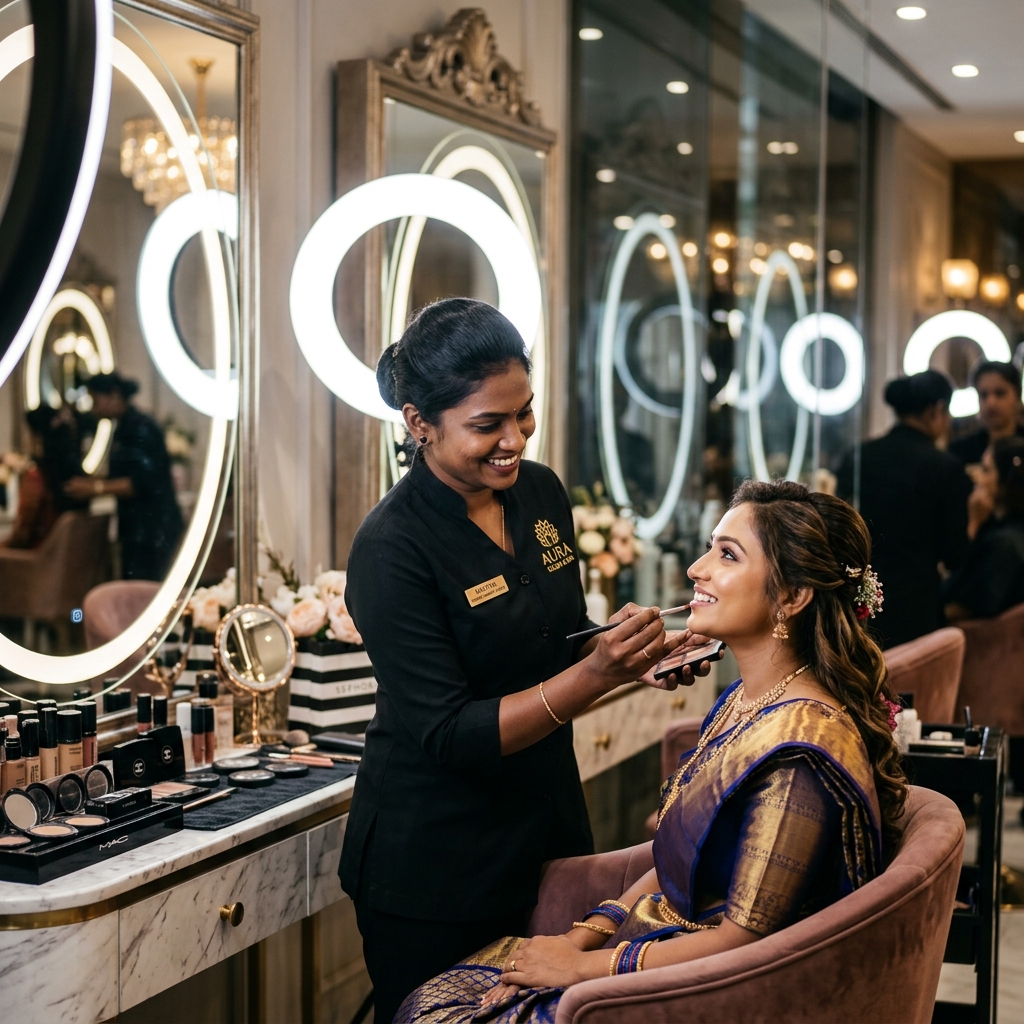 Radhika, Lead Makeup Artist, creating premium bridal cosmetics
