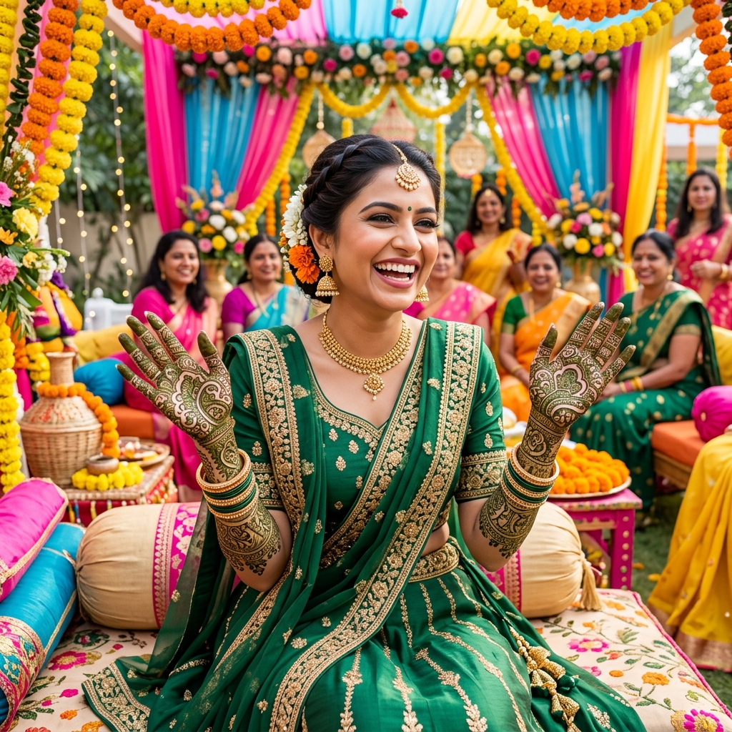 Indian Bride with intricate Mehendi and styling